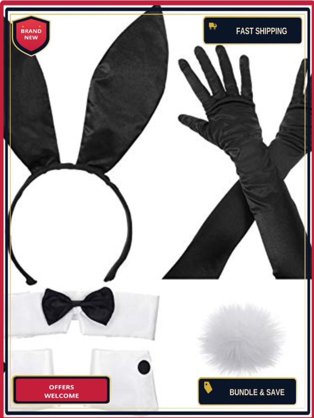 Bunny Costume Accessory Set Rabbit Ears Tail Gloves Cosplay Party